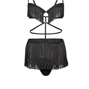 Adore Me Black Fringe Lingerie Set